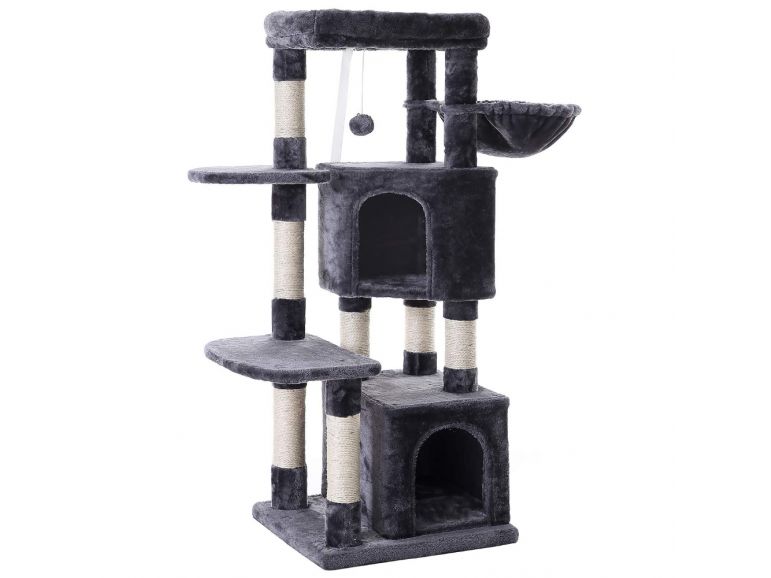 voordeel persoonlijkheid huiswerk Krabpaal - met twee huisjes en speeltjes - voor meerdere katten - 49x120x45  cm - donkergrijs | Acaza 