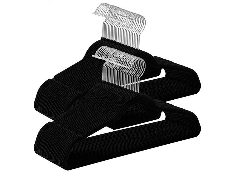 Cintres antidérapants - pliables - crochet rotatif - 100 pièces - noir, Acaza